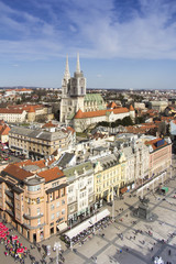 Fototapeta na wymiar Aerial view at Ban Jelacic Square in Zagreb capital town of Croatia
