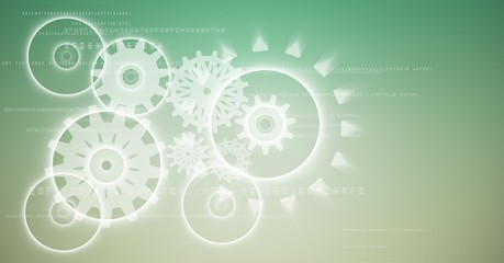 White cog graphics against green background