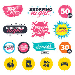 Bowling and Casino signs. Video game joystick.