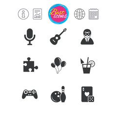 Game, bowling and puzzle icons. Entertainment.