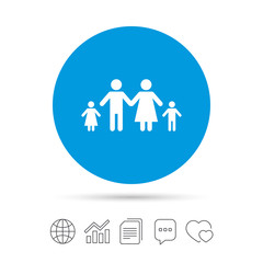 Complete family with two children sign icon.