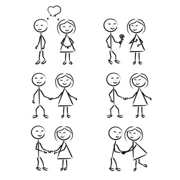 Stick Figure of men and women in motion