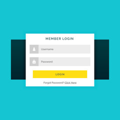 white member login form on blue background in flat style