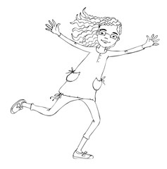 Silhouette of happy running girl
