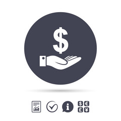 Dollar and hand sign. Palm holds money USD.