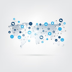 Internet of Things, Cloud Computing Design Concept with Icons - Digital Network Connections, Technology Background