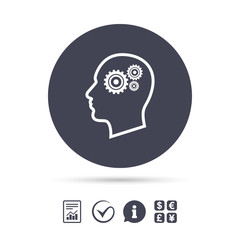 Head with gears sign icon. Male human head.