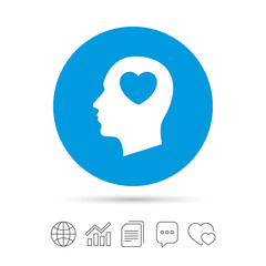 Head with heart sign icon. Male human head.