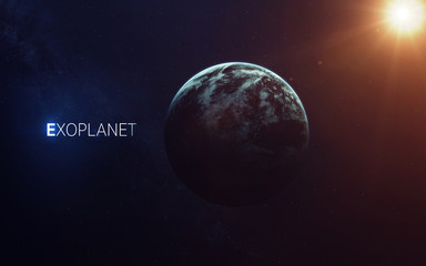 Fototapeta na wymiar Trappist-1e exoplanets away from solar system. Elements furnished by NASA