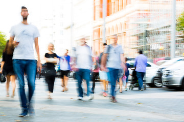  Blurred image of people walking in the Knightsbridge. Modern life concept
London, UK