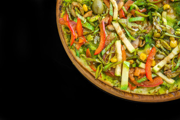fresh homemade veggie pizza with vegetables