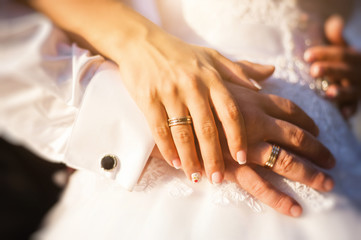 Wedding. A loving couple on the river bank
