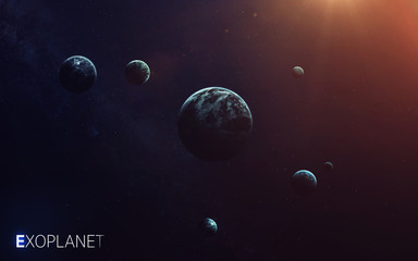 Naklejka na ściany i meble Trappist-1e exoplanets away from solar system. Elements furnished by NASA