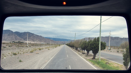 View from the back of the bus in San Juan, Argentina