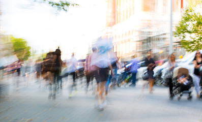  Blurred image of people walking in the Knightsbridge. Modern life concept
London, UK
