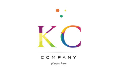 kc k c  creative rainbow colors alphabet letter logo icon