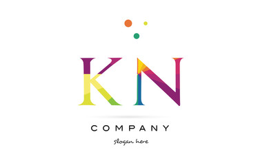 kn k n  creative rainbow colors alphabet letter logo icon