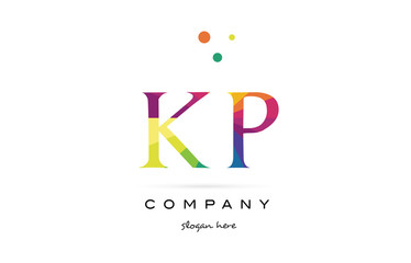 kp k p  creative rainbow colors alphabet letter logo icon