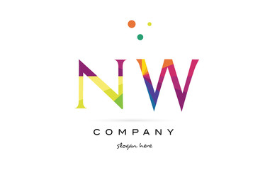 nw n w  creative rainbow colors alphabet letter logo icon