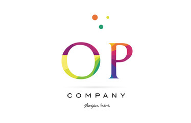op o p  creative rainbow colors alphabet letter logo icon
