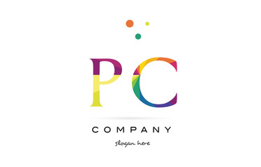 pc p c  creative rainbow colors alphabet letter logo icon