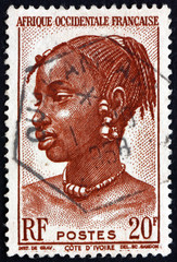 Postage stamp France 1947 Agni Woman, Ivory Coast