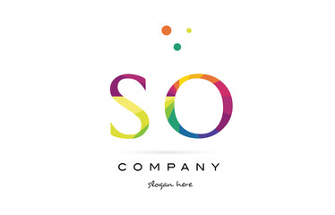 so s o  creative rainbow colors alphabet letter logo icon