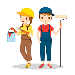 Young Painters With Tools, People Occupations, Profession, Worker, Job, Duty