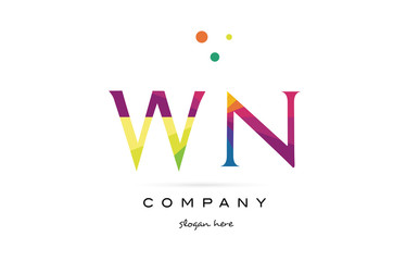 wn w n  creative rainbow colors alphabet letter logo icon