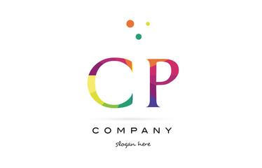 cp c p  creative rainbow colors alphabet letter logo icon