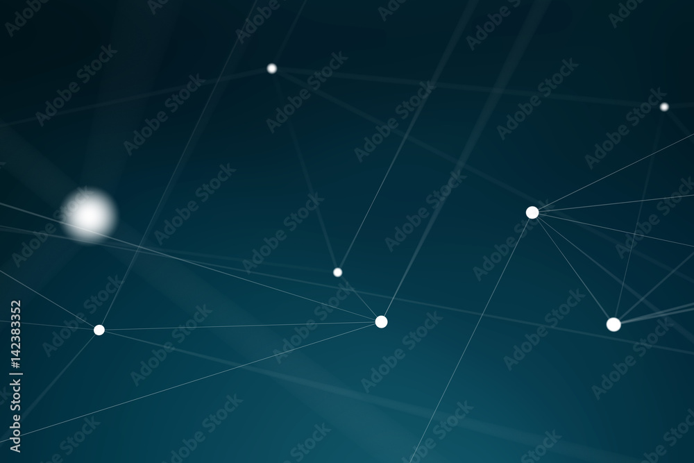Poster Floating white and blue glowing dot network 3D rendering