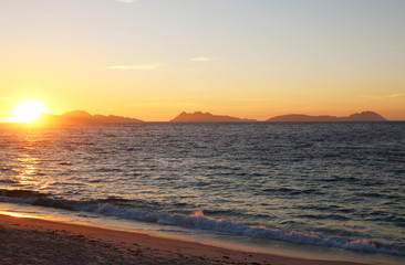 beautiful golden sunset in a beach of Vigo, Galicia-Spain