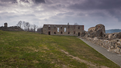 View of the stone wall in the background.