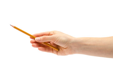 hand of girl holding pencil.