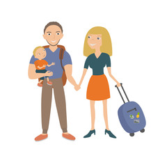 Family travel. Parents and children at the airport fly away for a vacation.