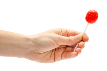 woman hand holding lollipop candy.