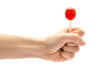 woman hand holding lollipop candy.