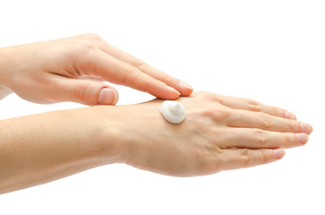 woman hand holding cream.