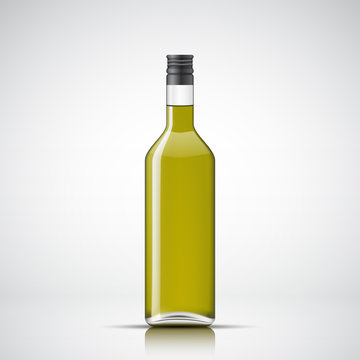Realistic olive oil bottle template, vector illustration