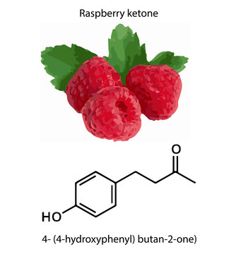 Ketone raspberry.
Chemistry and Life. The smell of raspberry in the illustration. An image of a raspberry and the chemical formula of a crimson ketone, 4- (4-hydroxyphenyl) butan-2-one)