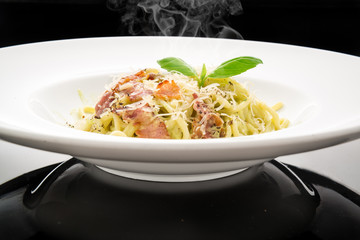 Bucatini Carbonara bacon and parmesan cheese