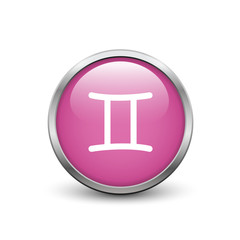 Virgo zodiac symbol, black button with metal frame and shadow