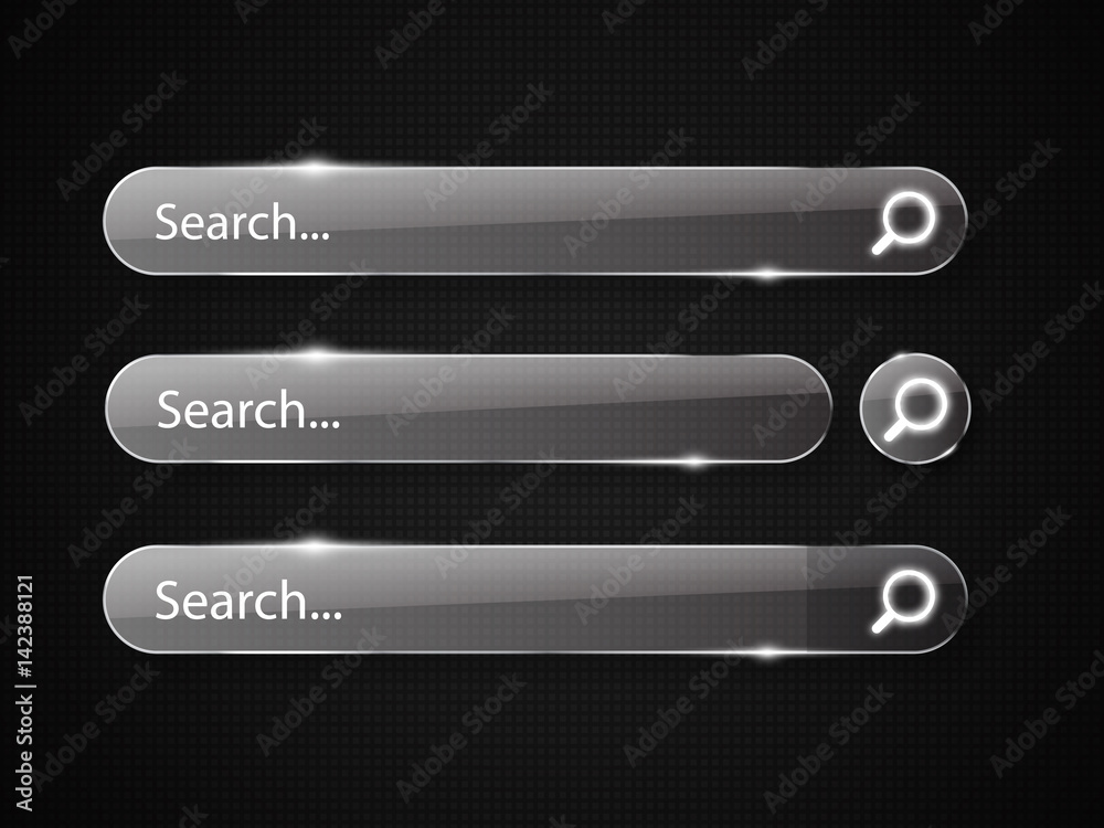 Poster set of glass search bars isolated . vector template for websites
