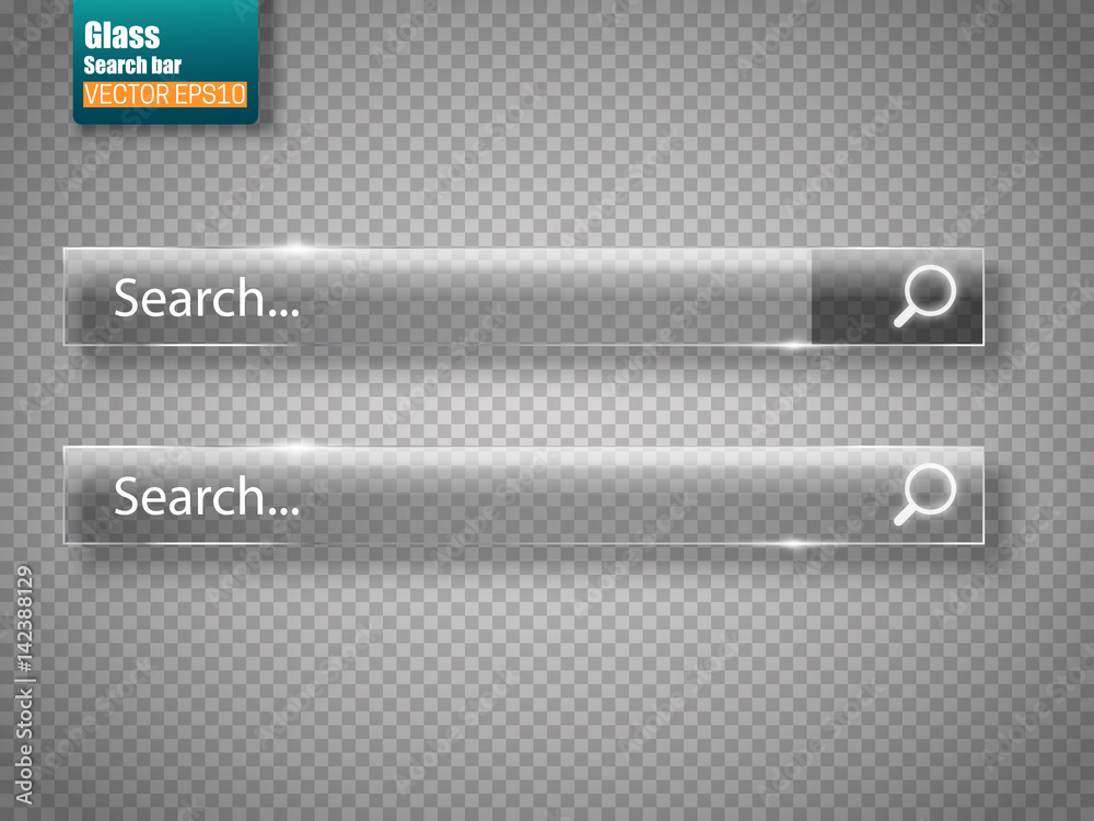 Poster set of glass search bars isolated . vector template for websites