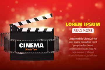 Online Cinema Background With Movie Reel . Vector Flyer Or Poster.