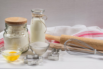 Preparation of gingerbread cookies. Ingredients and tools necessary to make gingerbread pastry