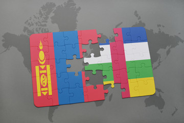 puzzle with the national flag of mongolia and central african republic on a world map