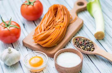 Still life with pasta ingredients