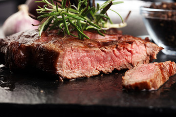 Barbecue Rib Eye Steak on Slate Slab - Dry Aged Wagyu Entrecote Steak