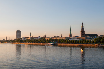 Fototapeta na wymiar Old town of Riga summer sunset skyline with Daugava river